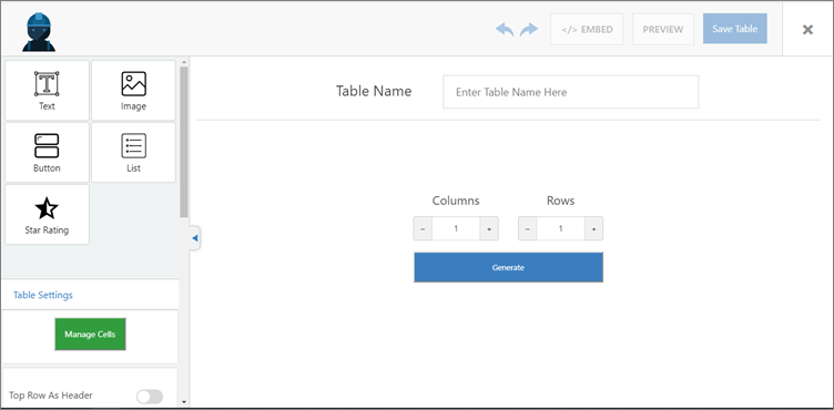 Drag and drop WordPress table builder