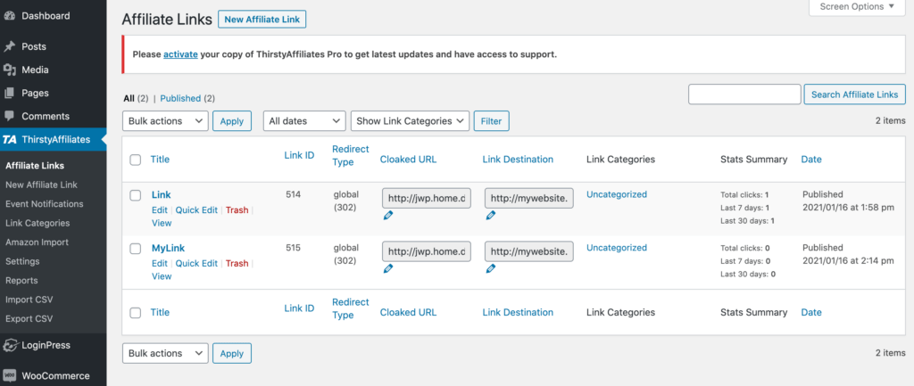 ThirstyAffiliates link management feature.