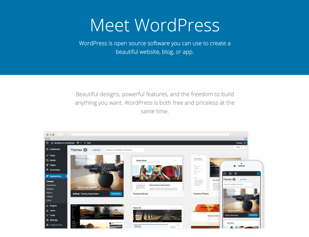 The WordPress home page.