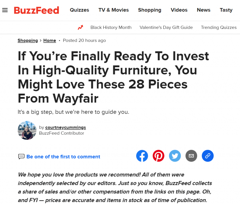 A BuzzFeed product guide written with affiliate links.