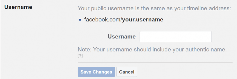 The registration page for Facebook's individual vanity URLs.