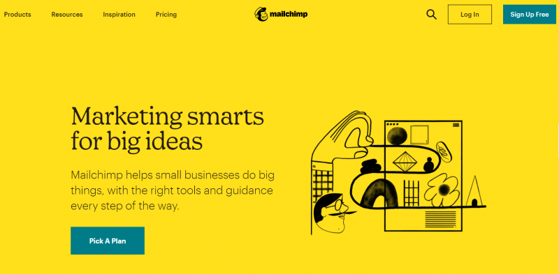 The home page for Mailchimp, which offers retargeting services.