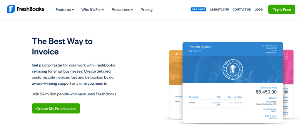 Freshbooks homepage 