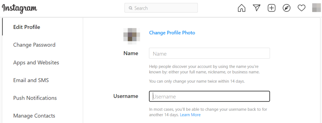 Adding names and usernames in Instagram.