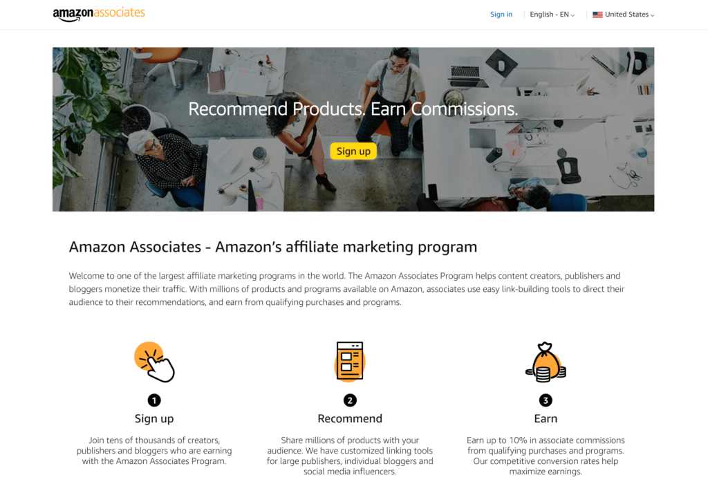 Amazon Associates homepage