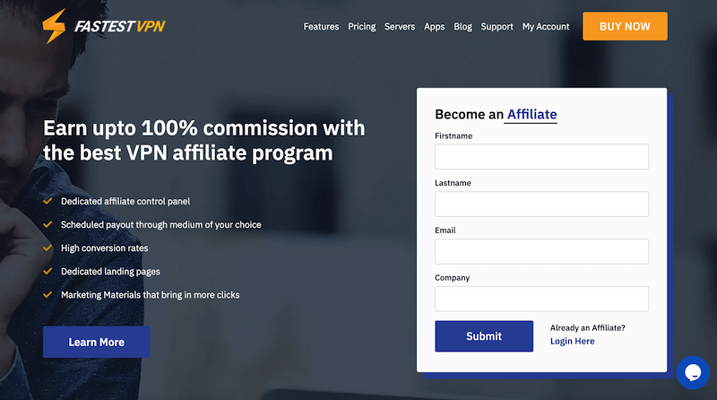 The FastestVPN affiliate program homepage. 