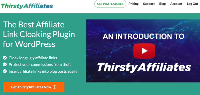 The ThirstyAffiliates homepage.