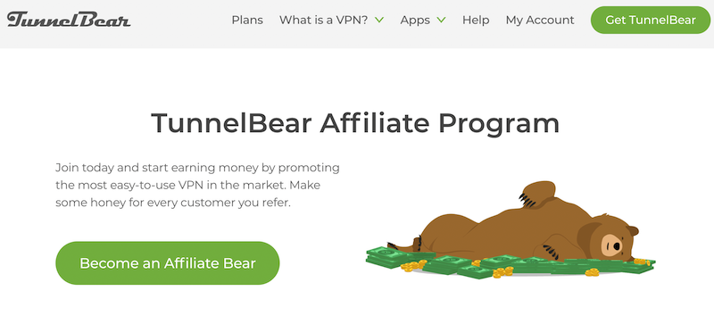 The TunnelBear affiliate program homepage. 