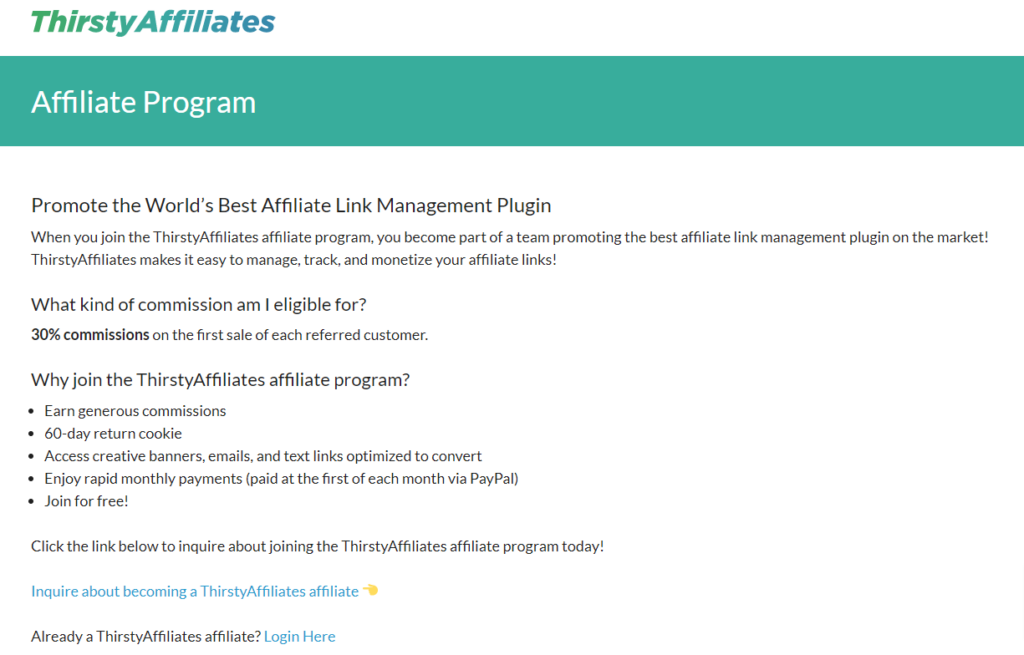 The ThirstyAffiliates Affiliate Program Page