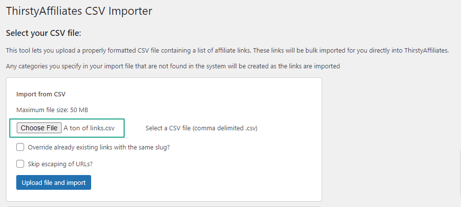 ThirstyAffiliates Import feature 