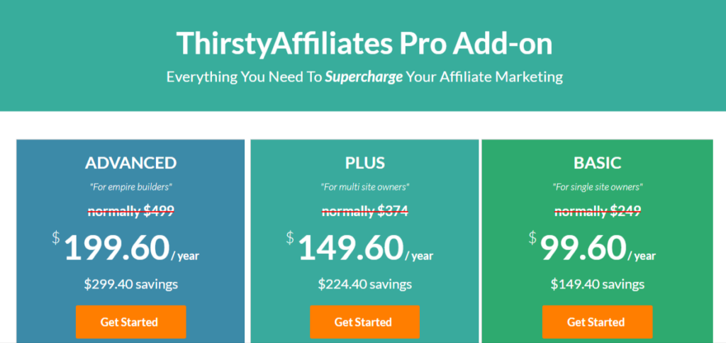 ThirstyAffiliates Pricing page 