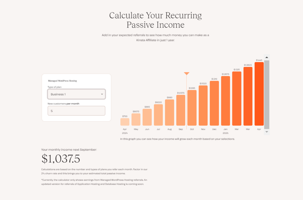 kinsta affiliate income calculator