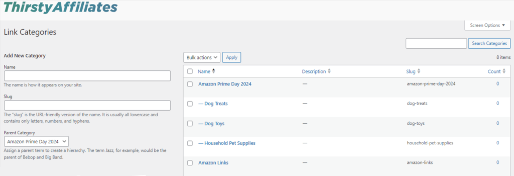 Set up Amazon Prime Day link categories with ThirstyAffiliates 