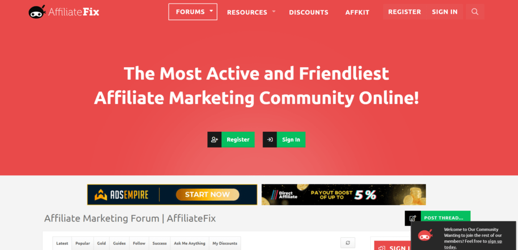 AffiliateFix homescreen 