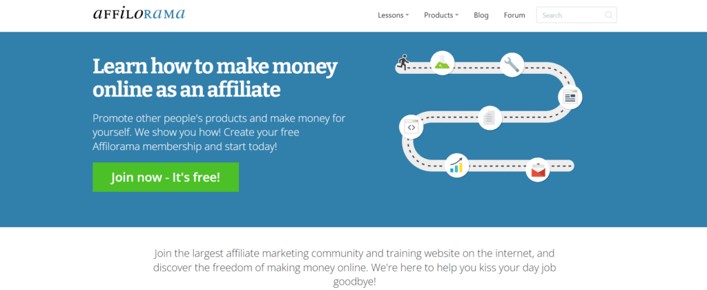 the Affilorama affiliate marketing forum homescreen 