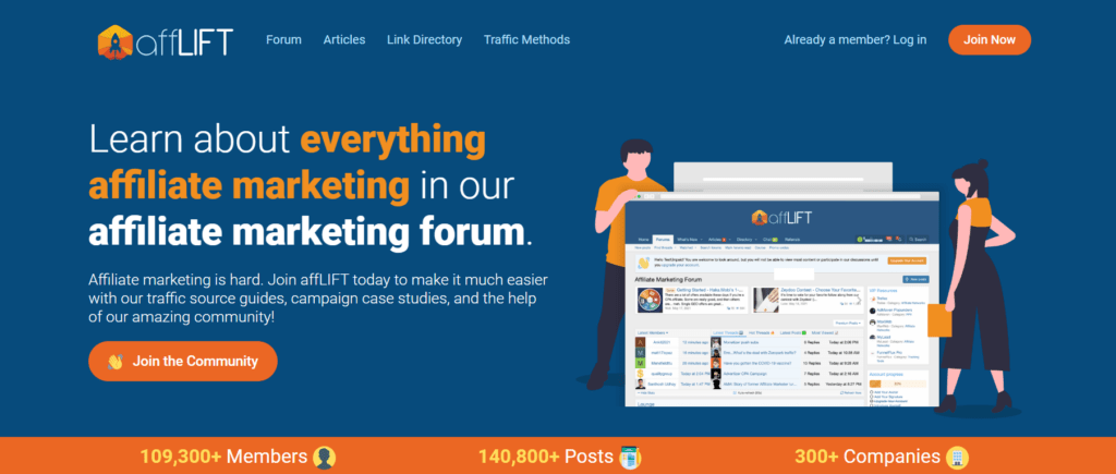 the affLIFT affiliate marketing forum homescreen 